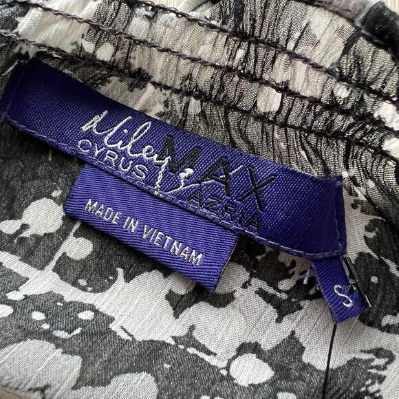 Miley Cyrus Max Azria Tunic Womens Small Black White Drawstring Georgette Sheer - Picture 2 of 16